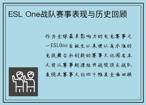 ESL One战队赛事表现与历史回顾