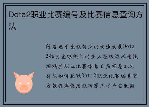 Dota2职业比赛编号及比赛信息查询方法