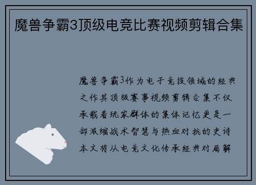 魔兽争霸3顶级电竞比赛视频剪辑合集
